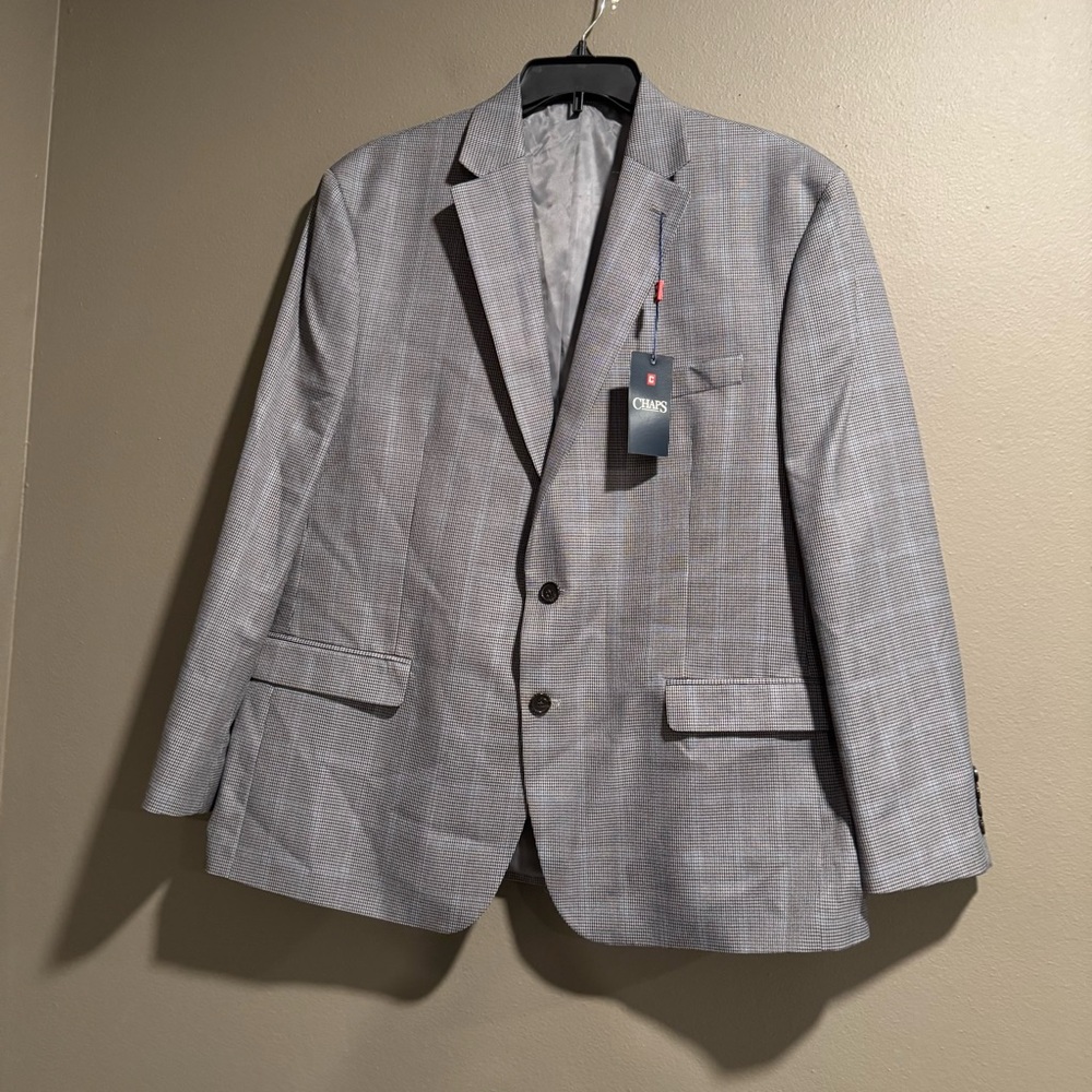 Chaps Light Gray Plaid Blazer Size 46R